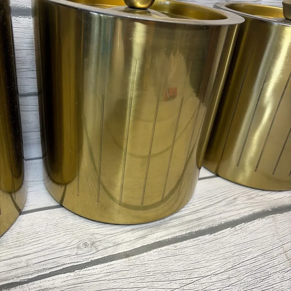 Vintage Gold Metal Kitchen Canister Set 3pc  Croft on MCM Regency